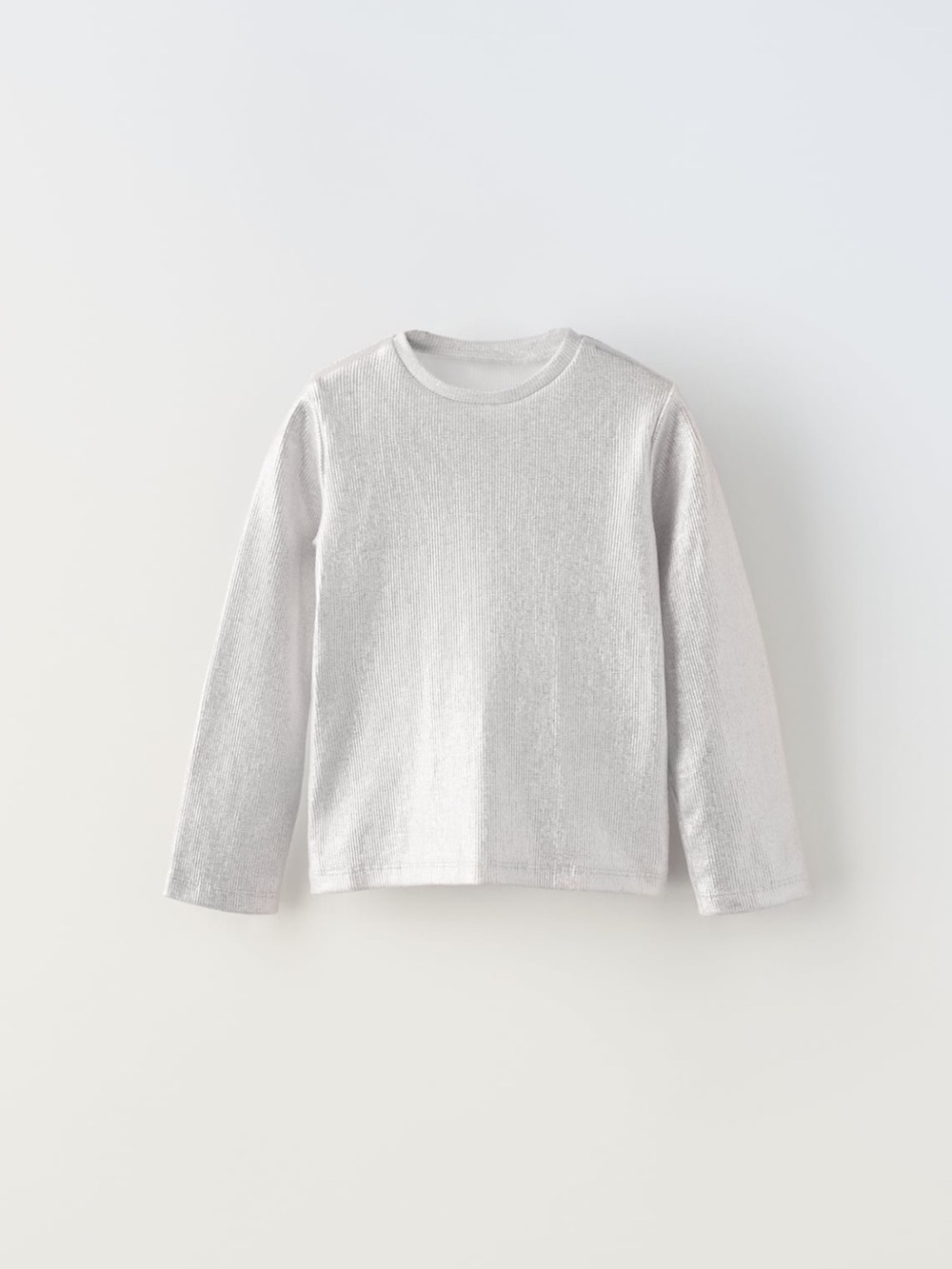 NWT Zara 4-5Y silver foil shiny ribbed long sleeve shirt top